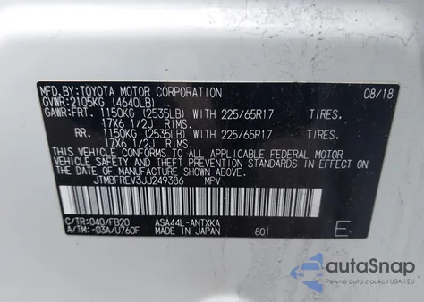 2018 Toyota Rav4 Le from USA, damaged, VIN JTMBFREV3JJ249386